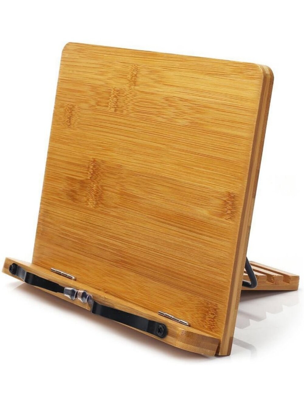 Adjustable Bamboo Book Stand & Page Clips - Portable, Lightweight Cookbook
